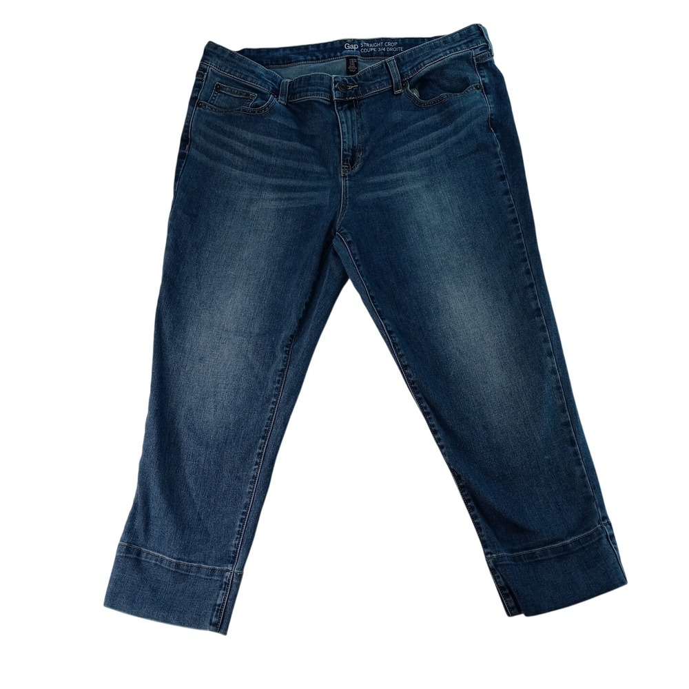 Gap‎ Straight Crop Jeans Medi Wash Denim Cuffed Pants Women's Size 16 33